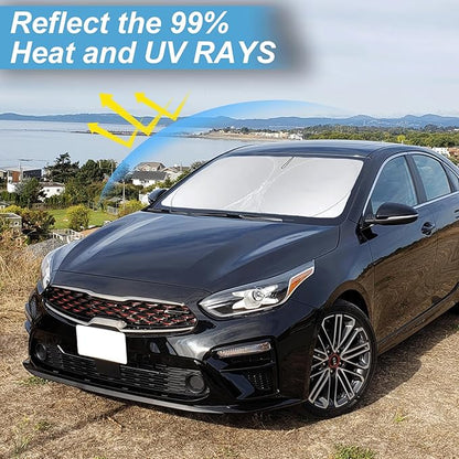 Custom Fit Kia Forte Windshield Sunshade for Kia Forte 2019 2020 2021 2022 2023 2024 2025 Front Window Shades Cover for Windshield Sun Visor Protector 210T Reflector Blocks UV Rays Cooler Accessories