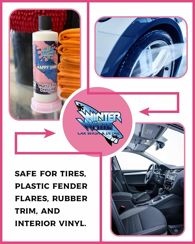 Winter White Happy Shine Matte Tire Dressing, Professional Grade, Satin Black Finish, UV Protection, Made in The USA-16oz - 2pk