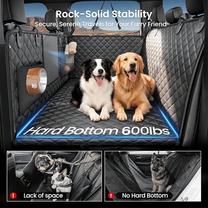 REEVAA 2.0 Hard Bottom Back Seat Extender for Heavy-Duty Dogs, Dog Truck Seat Cover with Cushion Sponge, Waterproof Dog Hammock with Mesh Window for Car, Universal Fit for Crew Cab Truck/SUV, XL Black