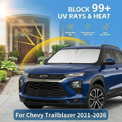 Windshield Sun Shade for Chevy Chevrolet Trailblazer 2021-2024 2025 2026 Sunshade Front Window Shade Custom Fit Trailblazer Accessories Sun Visor Foldable Shade Blocks UV Rays Accessories