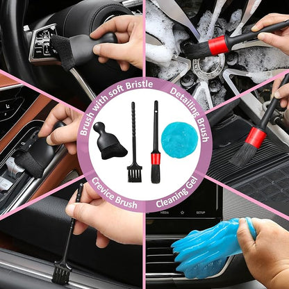 Qydipclin 10pcs Windshield Cleaner Tool, Car Window Cleaning Wash Kit with 4 Reusable Microfiber Pads 1 Spray Bottle and Extendable Handle Auto Glass Wiper Kit, Pink