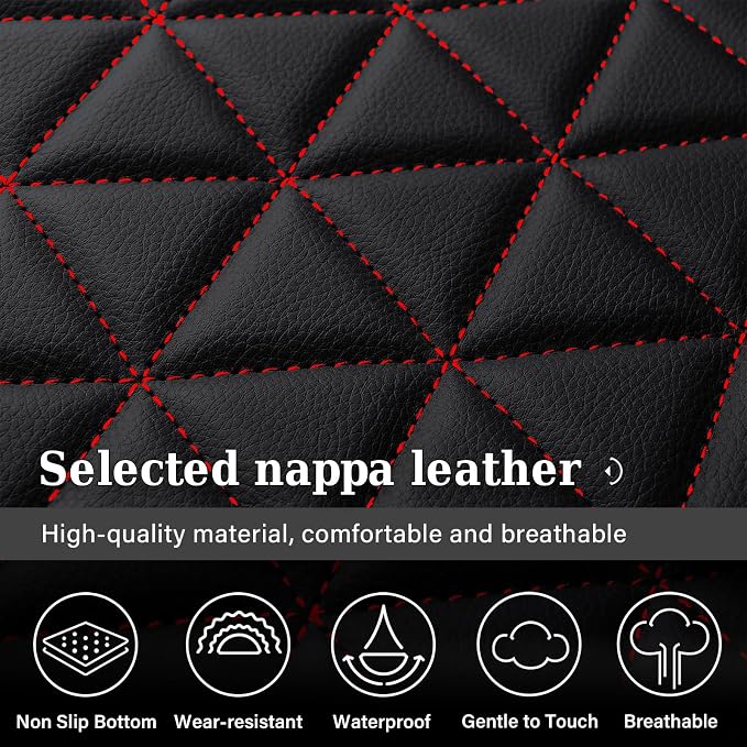 Coverado Seat Covers for Dodge Ram, Waterproof Front Car Seat Covers for Truck Compatible with 2002-2026 Dodge Ram 1500 2500 3500 Crew Double Mega Quad Cab(Black&Red line)