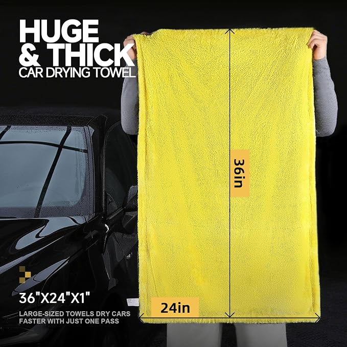 toretark Microfiber Towels for Cars Drying Towel - 36"x24", Streak-Free Double-Sided Ultra Absorbent Bath Towels, Edgeless Design for Car Detailing Cleaning & Household