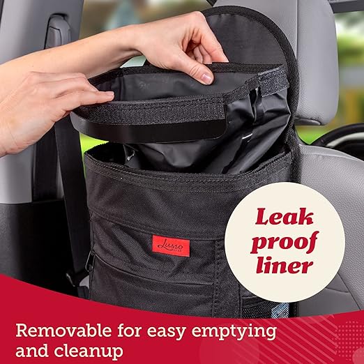 Lusso Gear Spill-Proof Car Trash Can - Easy to Clean Hanging Garbage Bin - Leak-Proof Lid, Removable Liner, Waterproof - Keeps Truck, SUV, Car, Minivan Clean & Odor Free - 2.5 Gallon Tan Car Trash Can