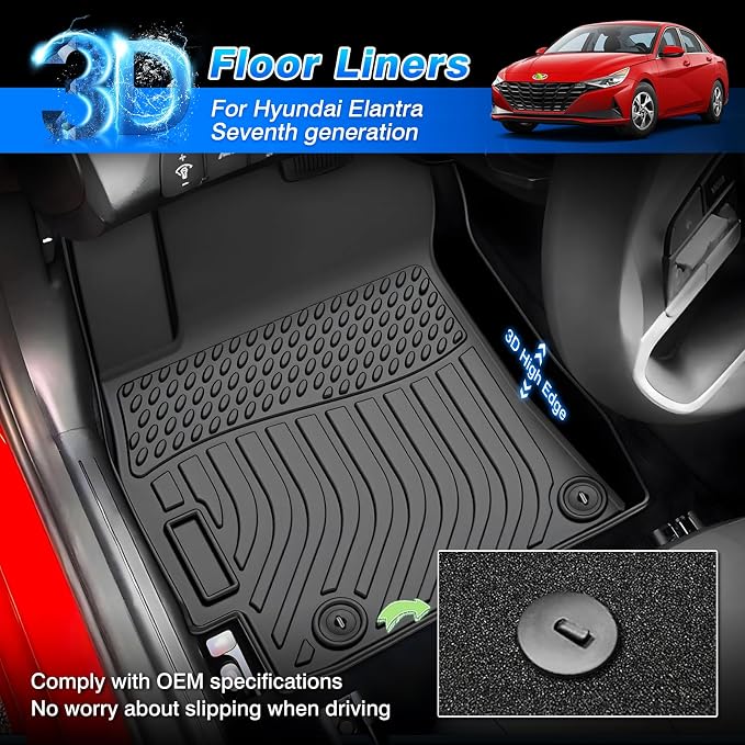 Cartist Floor Mats Fit for Hyundai Elantra 2026 2025 2024 2023 2022 2021 & Elantra N 2026 2025 2024 2023 2022 2021 (Not fit Hybrid) All Weather Floor Lines for Elantra Accessories Heavy Duty