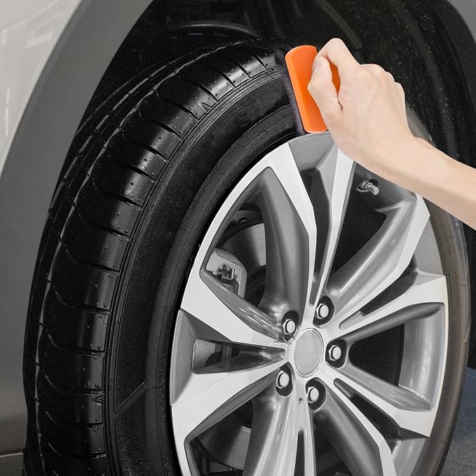 Large Tire Shine Applicator, Car Tire Shine with Curved Brush Head - Large Automotive Tire Dressing Applicator Brush with Storage Stand for Tire Shine Tire Detailing, 3.6 Inch Length (Orange)
