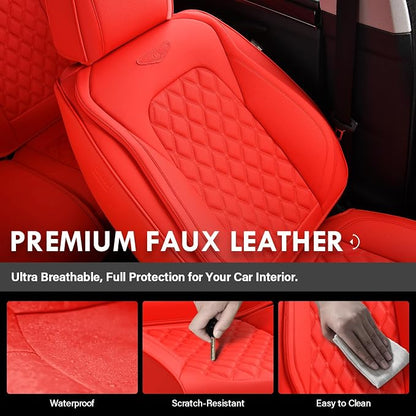 Coverado Front Seat Covers, Waterproof Nappa Leather Stain-Resistant Protectors, Universal Fit for Sedans, SUVs, Trucks, Automotive Car Seat Covers, Waterproof Seat Cushions – Red