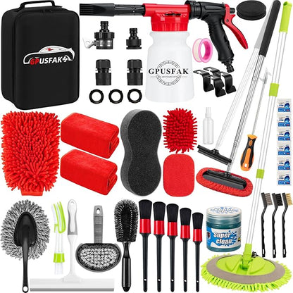 40Pcs Car Wash Cleaning Kit with Foam Gun Sprayer Detailing Brushes Wash Mop Windshield Cleaning Tool Tire Brush Towels Complete Interior Exterior Detailing Set for Car