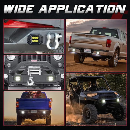 Flush Mount LED Pods, OFFROADTOWN 5'' 12,000LM CREE LED Driving Lights Reverse Backup Light Flush Light Bar Off Road Lights Work Light for Truck Pickup UTV ATV SUV Boat 4x4 Car
