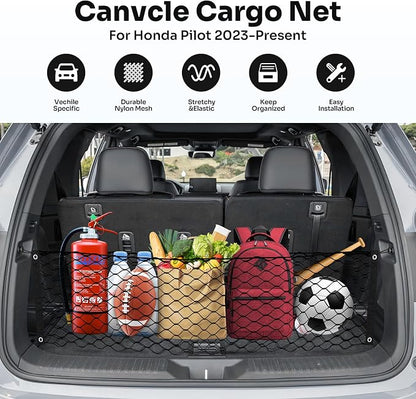 Canvcle Trunk Cargo Net for 2023-2025 2026 Honda Pilot Accessories Envelope Style Mesh Trunk Net Organizer and Storage Stretchable Adjustable Elastic Nylon Rear Cargo Netting with Hooks