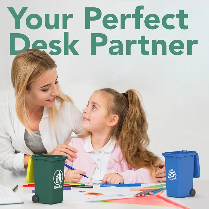 Wiosi Mini Garbage Trash Pen Holder for Desk | Tiny Recycle Bin Pencil Holder Green & Blue, Pack of 2 | Storage for Pencil & Pen | Office Stationery to Organize the Desk | Ideal for Student Work