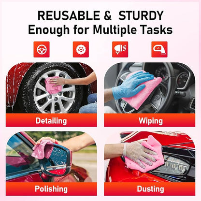 Microfiber Cleaning Cloth Roll, 75 Pack Tear Away Microfiber Towel, Reusable Washable Shop Towels, Lint Free Cleaning Rags for Car Home Kitchen Garage & Automotive 11.5"x11.5" Pink