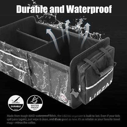 LIBZAKI Car Trunk Storage Organizer, Multi Compartment Collapsible Trunk Storage Box for Car Truck SUV-Black