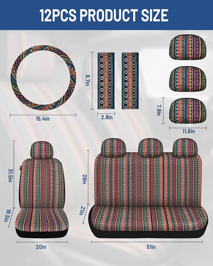Baja Saddle Blanket Car Seat Covers Front Set, Washable Breathable Striped Woven Cloth Seat Covers for Cars, SUV, Truck, Airbag Compatible(Orange)