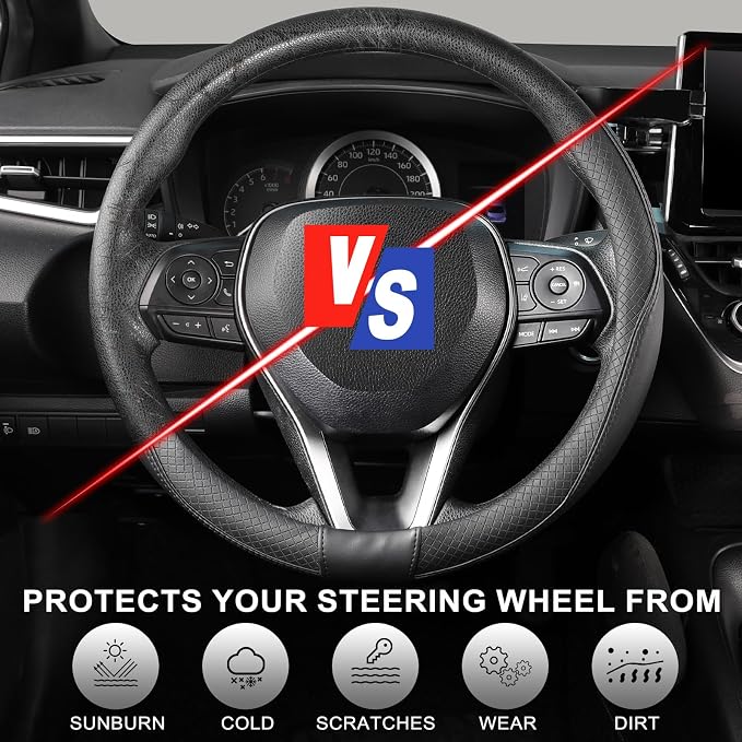 SEG Direct Steering Wheel Cover 15.5-16 inch (39.5-41 cm) Large Size, Microfiber Leather, Non-Slip Comfortable Grip, Fits Cars Trucks SUVs F-150 Tundra Range Rover, Black
