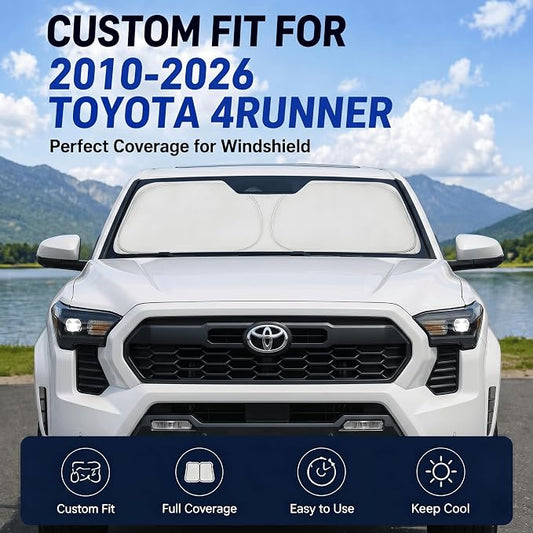 Custom Fit Windshield Sun Shade for Toyota 4Runner 2010-2026 | Custom Fit Windshield Cover, Blocks UV Rays, Double-Layer Heat Shield, Durable Frame, Easy Fold & Storage