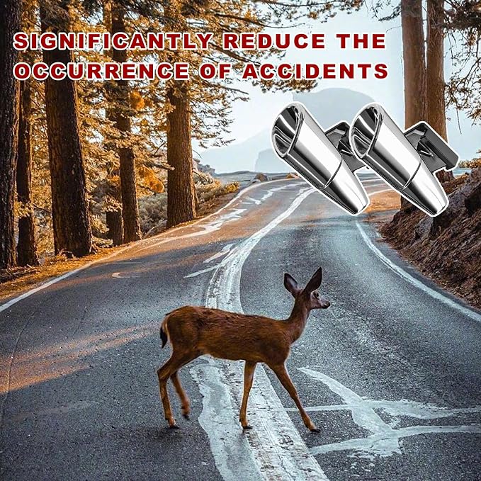 2 PCS Car Deer Whistles, Wind Activated Save Deer Whistle with Double-Sided Tape, Waterproof Car Warning Device Horn Sensor Helps Reduce Accidents and Alert Animals (Silver)