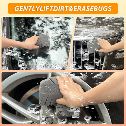 2Pack Grid Car Wash Sponge, Saiqiang Car Detailing Sponges Durable Foams Rinseless Washing Cross-Cut Scratch-Free for Cleaning Accessories Gray