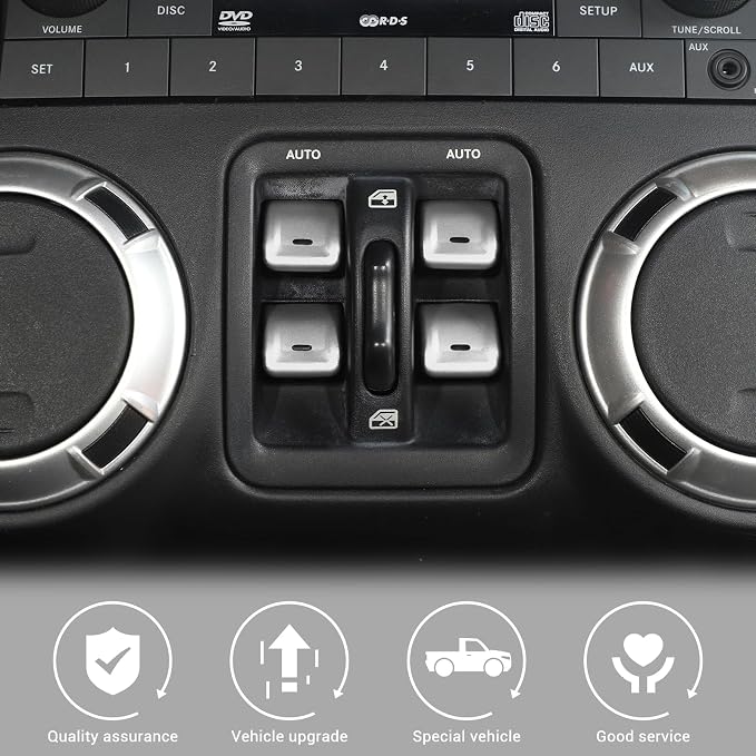 Jimen for JK Window Button Covers, 4PCS Center Console Window Switch Cover Interior Trim Kits Compatible with Jeep Wrangler JK & Unlimited 2012-2018, Aluminum Alloy (Silver)