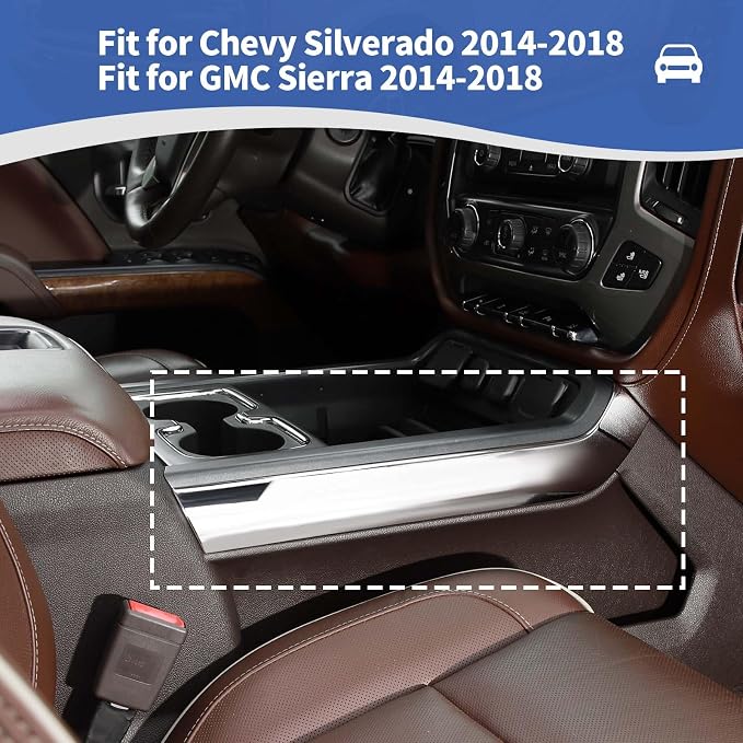 RT-TCZ for Silverado Center Console Gear Shift Side Panel Trim Cover for Chevy Silverado GMC Sierra 2014-2018 Silver Chrome Interior Accessories 2pcs