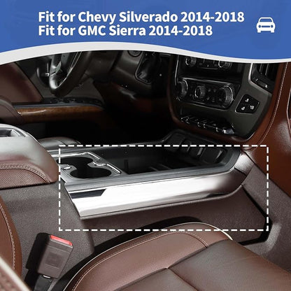 RT-TCZ for Silverado Center Console Gear Shift Side Panel Trim Cover for Chevy Silverado GMC Sierra 2014-2018 Silver Chrome Interior Accessories 2pcs
