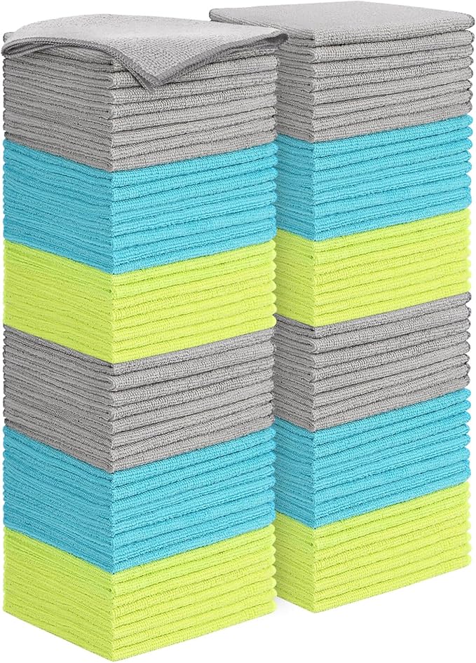 AIDEA Microfiber Cleaning Cloth-100PK, Soft Microfiber Towels for Cars, Absorbent Cleaning Rags, Lint-Free Streak-Free Wash Cloths for House, Kitchen, Window(12in.x16in.)