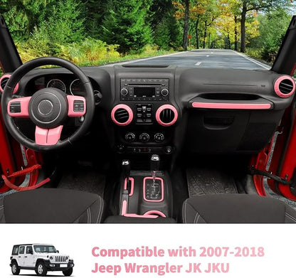 18PCS Full Set Interior Trim Kit for Jeep Wrangler JK JKU 2011-2018 4 Door,Center Console Door Handle Side Outlet Cup Holder Gear Cover Trim (Pink)