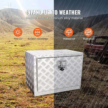 VEVOR Underbody Truck Box, 24"×14"×16" Pickup Storage Box, Heavy Duty Aluminum Diamond Plate Tool Box with Lock and Keys, Waterproof Trailer Storage Box with T-Handle Latch for Truck, Van, Trailer
