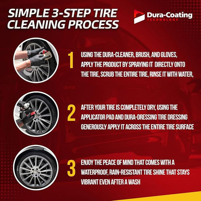 Dura-Dressing XL Total Tire Kit - Double Size Car Kit - Tire Dressing, Cleaning and Restoration Kit for Cars - High Gloss Coating to Renew and Protect Your Tires - Made in USA