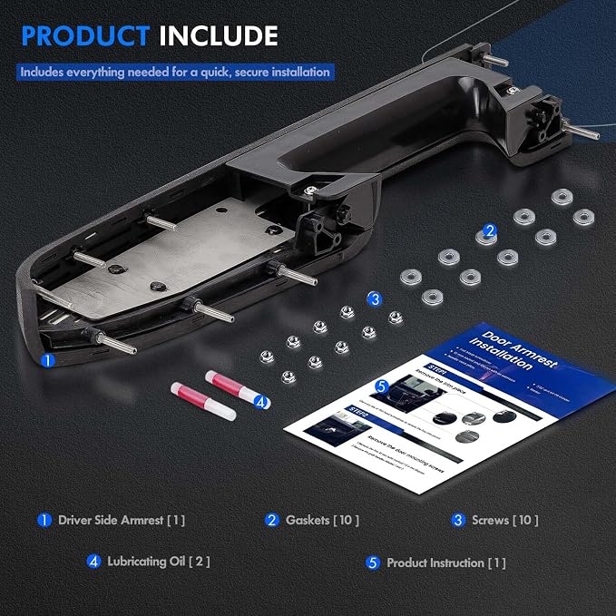 22818465 Front Left Driver Side Armrest Repair Kit Fit for Chevy Silverado 1500 2500HD 3500HD 2010-2014 For GMC Sierra 1500 2500 HD 3500 HD 2010-2014 Door Panel with Release Handle Below Armrest Black