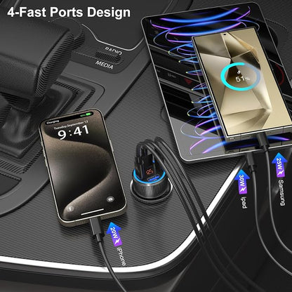 5 Pack USB C Car Charger, 4-Port 65W Car Power Adapter with Voltmeter QC+PD 3.0 Fast Charging Cigarette Lighter USB Charger for iPhone 17/16/15/14/13/12 Pro Max,Galaxy S25/S24,Android(Black)