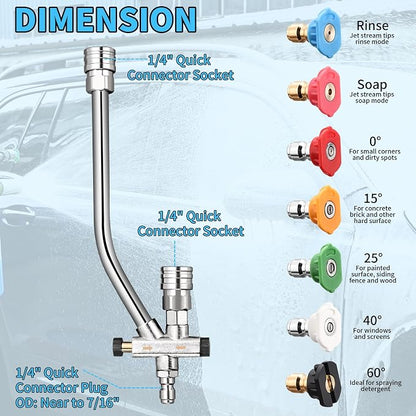 Foam Cannon Dual Connector Accessory,Pressure Washer Double Tip Attachment for Foam Blaster with 7 Power Washer Sprayer Nozzles, 1/4" Quick Connect, 3600 PSI
