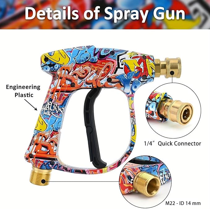 Bear Force High Pressure Washer Gun 3000 PSI Max, Power Washer Short Gun M22-14mm with 1/4 Inch Quick Connector, Compatible for Some of Greenworks for Kar-cher for Ryobi Homelite Pressure Washer