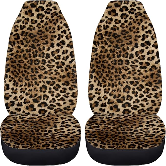Leopard Print Car Seat Covers Full Set,Brown Animal Skin Pattern of Wild Strong Panthera Vehicle Front Rear Bench Cushion Protectors Auto Interior Accessories Universal Fit for Trucks Sedans