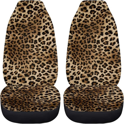 Leopard Print Car Seat Covers Full Set,Brown Animal Skin Pattern of Wild Strong Panthera Vehicle Front Rear Bench Cushion Protectors Auto Interior Accessories Universal Fit for Trucks Sedans