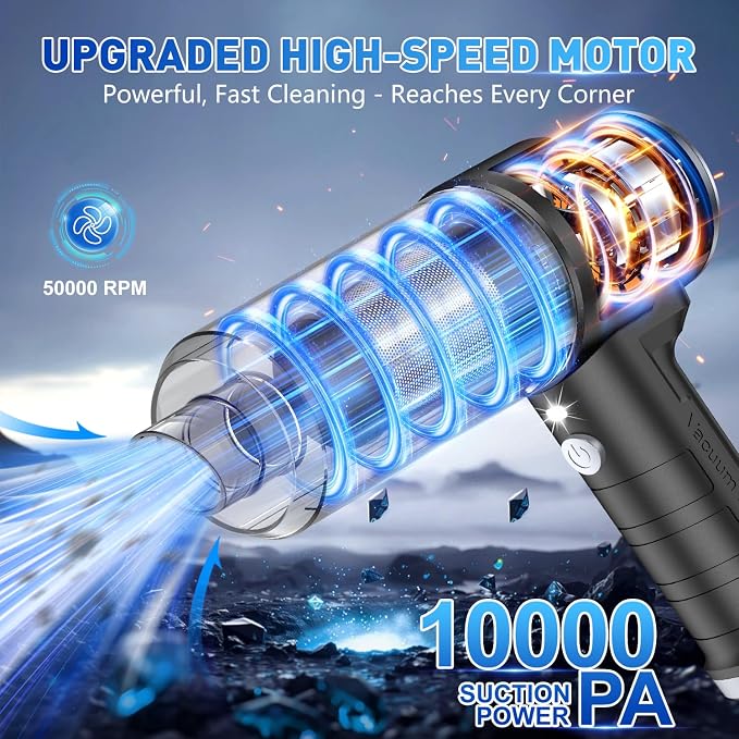 KMM Handheld Car Vacuum Cleaner, 10000PA Vacuum Cleaner & Air Duster, 120W High Power Hand Held Vacuum Cordless, Portable Vacuum Rechargeable with Multi-Nozzles & LED Light for Car, Home, Pet, Office