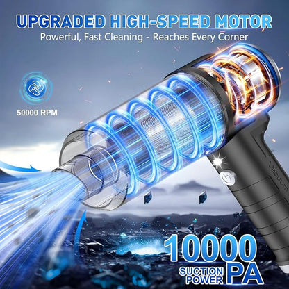 KMM Handheld Car Vacuum Cleaner, 10000PA Vacuum Cleaner & Air Duster, 120W High Power Hand Held Vacuum Cordless, Portable Vacuum Rechargeable with Multi-Nozzles & LED Light for Car, Home, Pet, Office