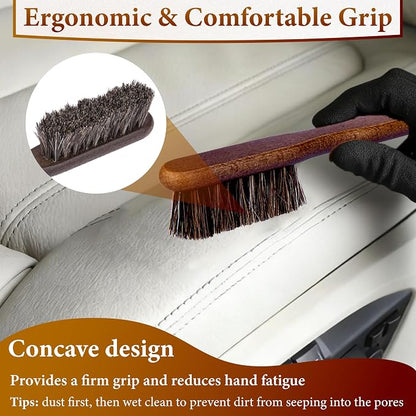 5 PCS Leather Brush Car Detailing, Horse Hair Brush, Car Cleaning Supplies, Car Interior Brush, Carpet Brush for Car Detailing, for Car Accessories Interior, Carpet, Upholstery, Furniture and Shoes