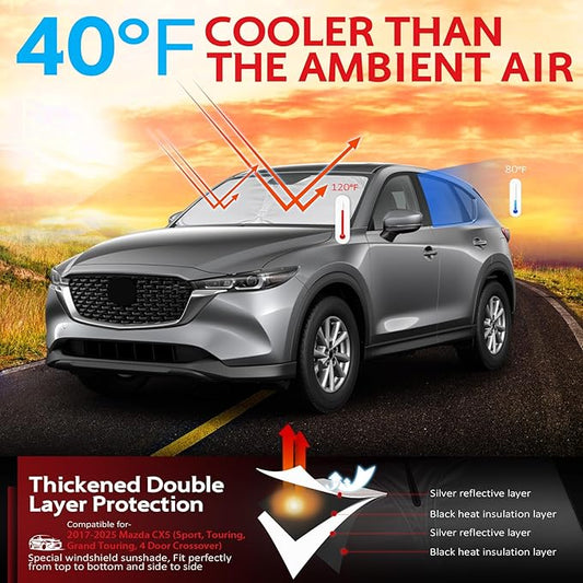 KAYZT Windshield Sun Shade for Mazda CX5 2017-2025 2026 Foldable Sunshade CX-5 Sport, Touring, Grand Touring, 4 Door Crossover Front Window Custom Fit Accessories