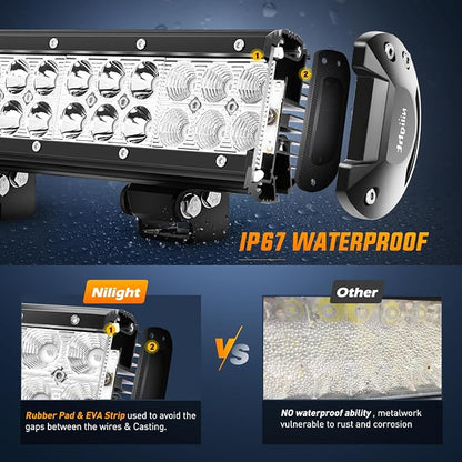 Nilight LED Light Bar 12 Inch 72W Spot Flood Combo Blue Beam Off Road Lights Fishing Hunting Emergency Deck Boat Work Lighting for Trucks UTV Pick-up Van Boat Tractor