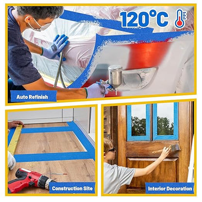 Aheroi Painters Tape, 24 Rolls Painters Tape 2 Inch Wide, 248℉ Blue Masking Tape(1320yds), Sharp Lines Wide UV-Resistant Tape Bulk for Multi-Purpose, No Residue&Easy Removal, Home Walls Car Supplies