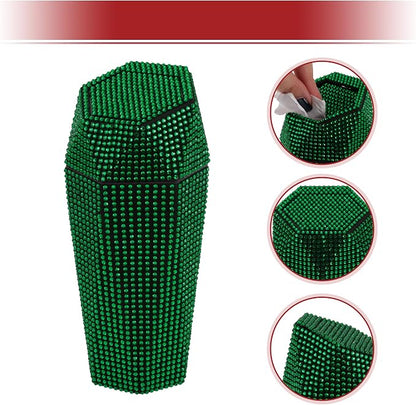 ACROPIX Car Trash Can Trash Bin Rhinestones Portable 3.5" Length 3.1" Width 7.9" Height Green Rhinestone Plastic