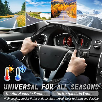 WOCOCN 3pcs Car Steering Wheel Cover,Anti-Skid Carbon Fiber Steering Wheel Protector for Men Women,Multiple Color Options,Universal for Most Car Interiors Accessories (Bright Black 3PCS)