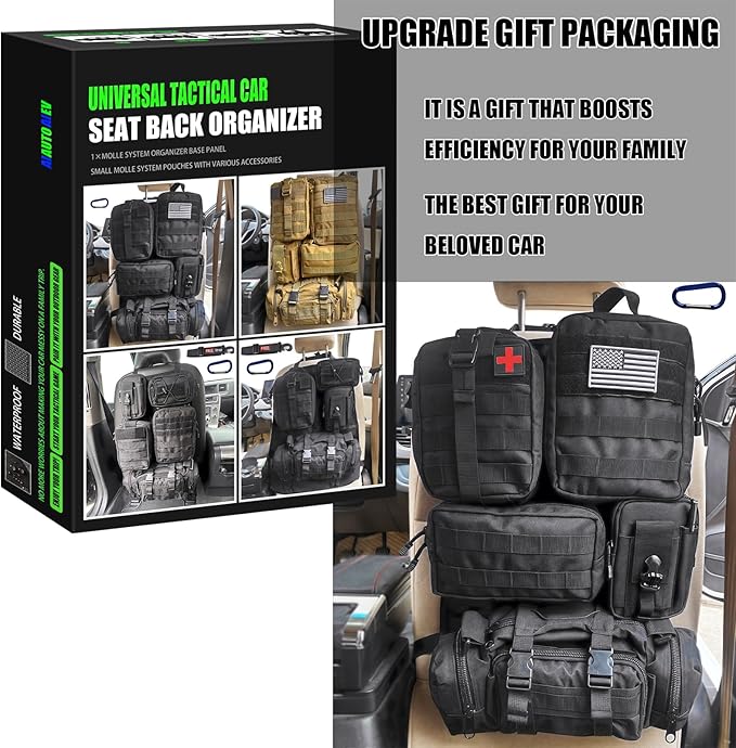 7 PACK Tactical Seat back organizer Truck organizer With 6 Detachable Pouches Universal For Car Truck Ford Jeep Military-Grade Heavier Panels With Multi-functional Packs (Army green)