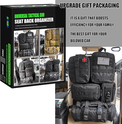 7 PACK Tactical Seat back organizer Truck organizer With 6 Detachable Pouches Universal For Car Truck Ford Jeep Military-Grade Heavier Panels With Multi-functional Packs (Black)