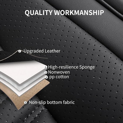 HChengkikz Nappa Leather Car Seat Covers Full Set, Black Car seat Protector 5 Seats, Waterproof Car Seat Cushion, Universal Automotive Seat Covers Fit for SUV Truck Pick-up Sedan, Front and Rear