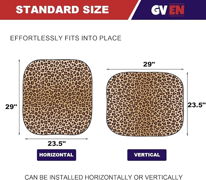 Gven Windshield Sun Shade 2pcs with Bonus Car Sunshade for Front Window Shades 2025 Technology Reflect UV and Heat Sun Visor Automotive Interior Sun Protection (Leopard, S)