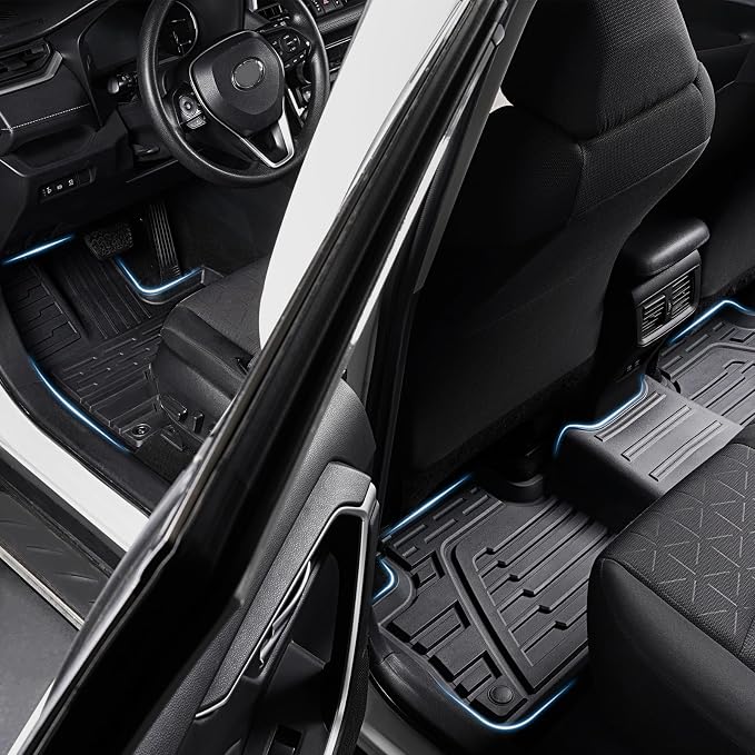 Floor Mats Set for Toyota RAV4 2019-2025 (Both for Gas & Hybrid), Extra Door Sill Guards, All Weather TPE Cargo Mat Backrest Mat Cargo Liner Car Accessories