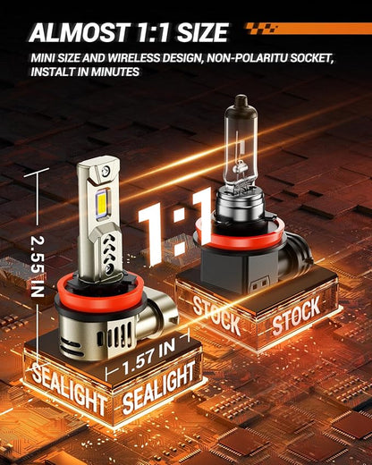 SEALIGHT 9005 H11 LED Combo for Driving Light Bulbs, 90,000LM Super Bright Bulb 10X Brigher than Origin, 6500K White 1:1 Real Size HB3 H8/H9 LED Bulb, Plug and Play, Pack of 4