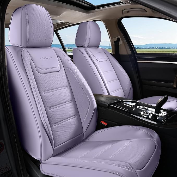 Coverado Car Seat Covers, Front Covers for Cars, Car Seat Cover Front Seats, Car Seat Protector Waterproof, Leather Car Seat Cushion, Universal Interior Covers Seat Protectors for Most Cars Purple